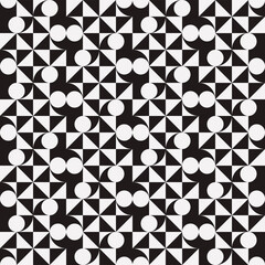 Poster - Black and white abstract pattern. Seamless geometric and decorative shapes ornament. Vector avant garde circles wallpaper. Monochrome shapes like circles and triangles.