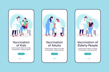 Poster - vaccination of population onboarding mobile app screen flat vector template. walkthrough website 3 s