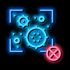 Poster - virus detection neon light sign vector. Glowing bright icon virus detection sign. transparent symbol illustration