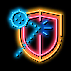 Poster - stop virus protection neon light sign vector. Glowing bright icon stop virus protection sign. transparent symbol illustration