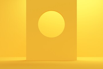 Poster - Yellow room with a round window in the wall. 3d rendering
