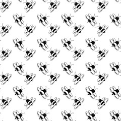 Bee pattern on white. Insect wallpaper. Nature theme. Honey producer. Changeable background. Contour graphic. Idea for decors, gifts, templates, papers, covers, wallpapers. Isolated vector.