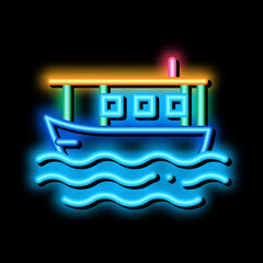 Canvas Print - water yacht inmiddle of sea neon light sign vector. Glowing bright icon water yacht inmiddle of sea sign. transparent symbol illustration