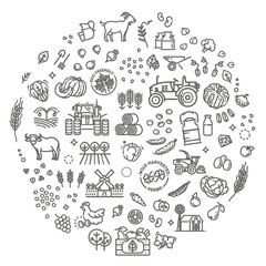 Wall Mural - Set of Agriculture and Farming Line Icons
