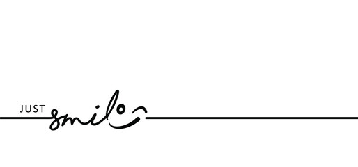 Naklejka na meble Slogan just smile with the letter e as a happy face. Flat cartoon vector laugh pictogram. Laughing lip symbol. Motivation, inspiration message moment concept Smile time