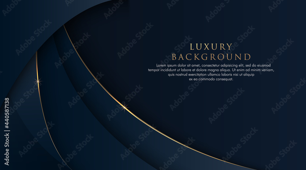 Dark blue abstract curve background with glitter golden lines. Luxury and elegant style template. Modern Simple geometric pattern. Overlapping curve design. Vector illustration - obrazy, fototapety, plakaty 