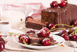 Fototapeta Uliczki - Chocolate pound cake with cherries.