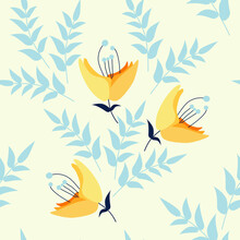 Floral Vector Pattern With Yellow Flowers And Leafs