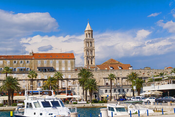 Wall Mural - Cathedral of St. Duje bell tower in sunny day, Split, Croatia. Postcard.