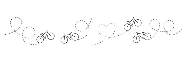 Wall Mural - bike mileage set. bicycle and route group. travel destination symbol. vector isolated on white