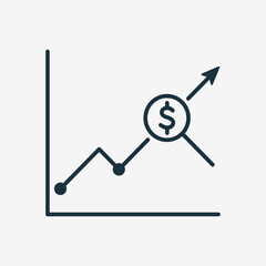 Poster - Business and Finance Analysis Line Icon. Graph, Dollar Symbol, Magnifying Linear Icon. Economy concept. Editable stroke. Vector illustration