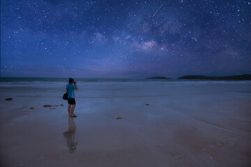 Canvas Print - photographer taking thailand travel milky way photography. man photographer shooting with tripod and