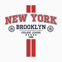New York, Brooklyn college t-shirt design with vertical stripes. Slogan typography graphics for t-shirt. Vector illustration.