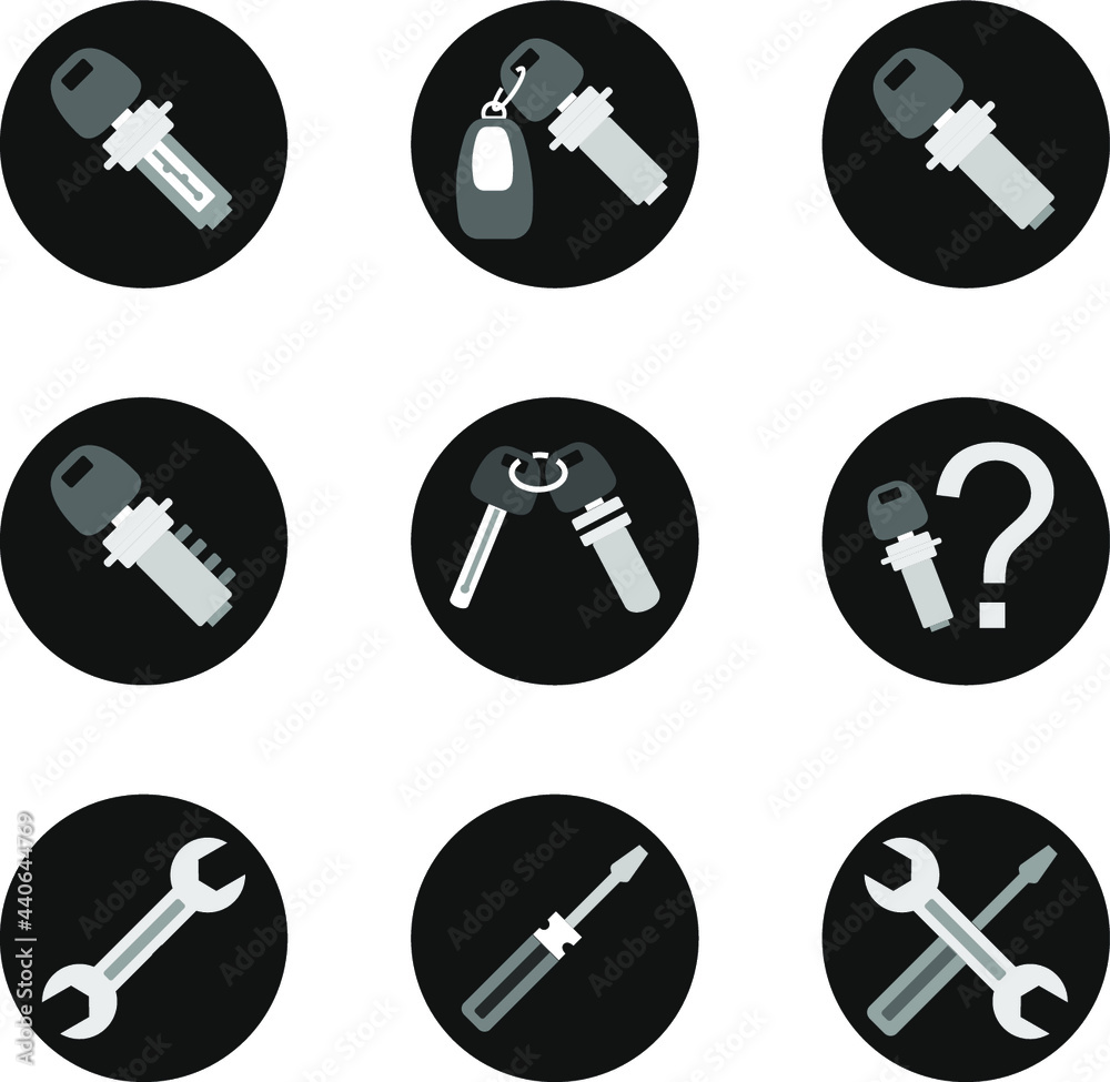 Стоковое векторное изображение «Vector icons. The key is in the car ...