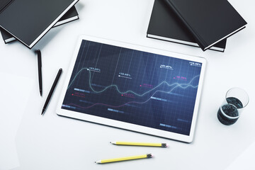 Aufkleber - Top view of modern digital tablet display with abstract creative analytics data spreadsheet, analytics and analysis concept. 3D Rendering