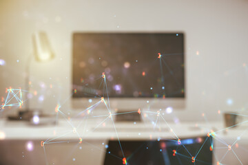 Aufkleber - Double exposure of technology hologram on laptop background. Research and development software concept