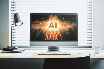 Aufkleber - Creative artificial Intelligence symbol concept on modern laptop screen. 3D Rendering