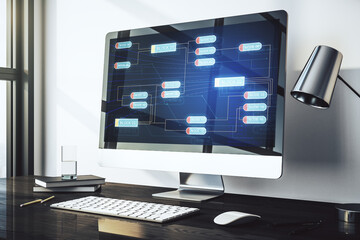 Fototapete - Abstract creative coding concept on modern laptop screen. 3D Rendering