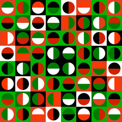 Poster - Square and circles tile. Half cirle ornament in vector. Green bright pattern.
