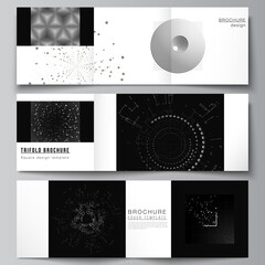 Poster - Vector layout of square covers design templates for trifold brochure, flyer, cover design, book design.Black color technology background. Digital visualization of science, medicine, technology concept