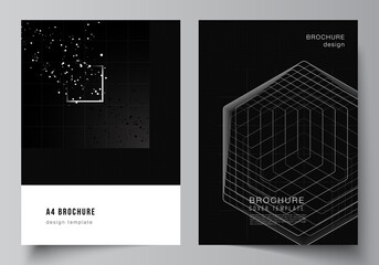 Poster - Vector layout of A4 cover design templates for brochure, flyer layout, booklet, cover design, book design. Black color technology background. Digital visualization of science, medicine, tech concept.