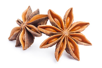 Delicious star anise spice, isolated on white background