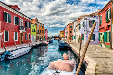 Sticker - Colorful houses along the canal, island of Burano, Venice, Italy