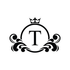 black letter t template logo luxury letter with crown. monogram alphabet . beautiful royal initials 