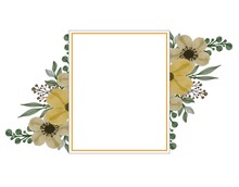 Gold Rectangle Frame With Yellow Floral Watercolor
