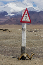 Road Crossing Sign In Karakul Village In Gorno-Badakhshan Autonomous Region, Tajikistan