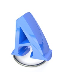 Poster - Character A, blue over metallic circle, on white background - 3D rendering illustration