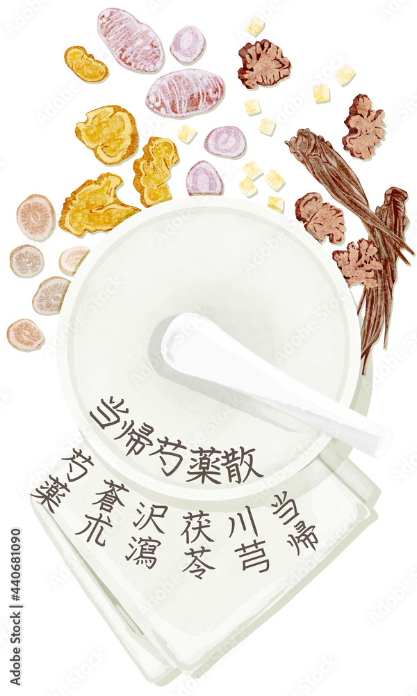 漢方生薬 当帰芍薬散 手描き水彩風イラスト Wall Mural Ko Hamari 漢方生薬 当帰芍薬散 手描き水彩風イラスト Wall Mural Ko Hamari