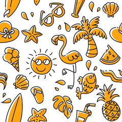 Wall Mural - Seamless pattern summer collection. Vector illustration of colorful funny doodle summer.