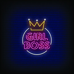 Wall Mural - Girl Boss Neon Signs Style Text Vector