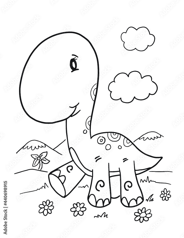 Cute Baby Dinosaur Coloring Page Vector Illustration Art Stock Vector ...