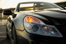 Luxury Black Convertible Car Outdoors, Closeup View
