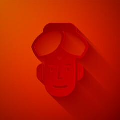 Poster - Paper cut Portrait of Indian man icon isolated on red background. Hindu men. Paper art style. Vector