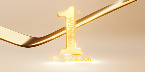 winner text background 1st place victory and congratulatory message 3D illustration