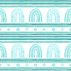 Wall Mural - Watercolor turquoise seamless pattern. Hand drawn background