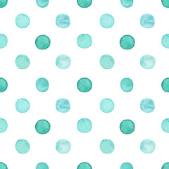 Wall Mural - Watercolor turquoise seamless pattern. Hand drawn polka dot background