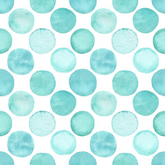 Wall Mural - Watercolor turquoise seamless pattern. Hand drawn polka dot background