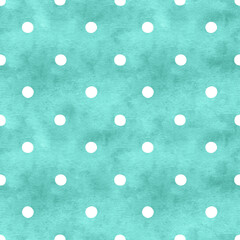 Wall Mural - Watercolor turquoise seamless pattern. Hand drawn polka dot background