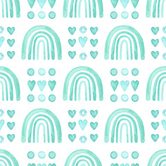 Wall Mural - Watercolor turquoise seamless pattern. Hand drawn rainbow background