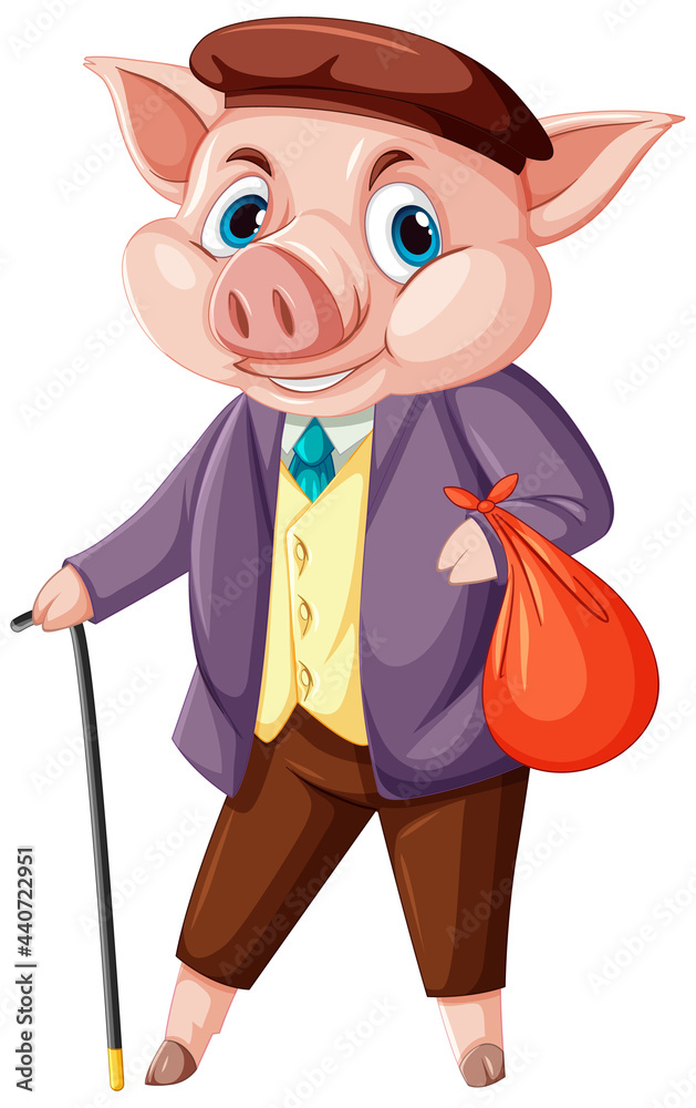 Peter rabbit concept with A pig wearing suit cartoon character isolated