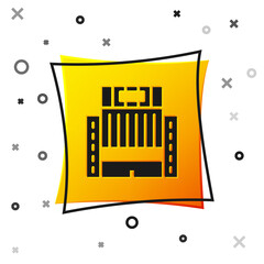 Poster - Black Hotel Ukraina building icon isolated on white background. Yellow square button. Vector