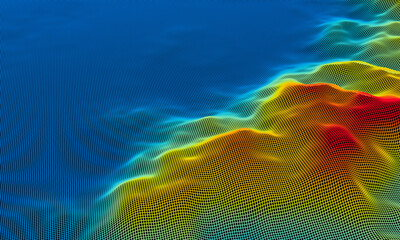 3d rendered topographic grid wireframe. gradient island.