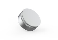 Metallic Cosmetic Jar Mockup, Blank Aluminium Round Tin Box On Isolated White Background, 3d Illustration