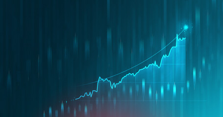 Digital motion of market chart and business futuristic stock graph or investment financial data profit on growth money diagram background with exchange information. 3D rendering.