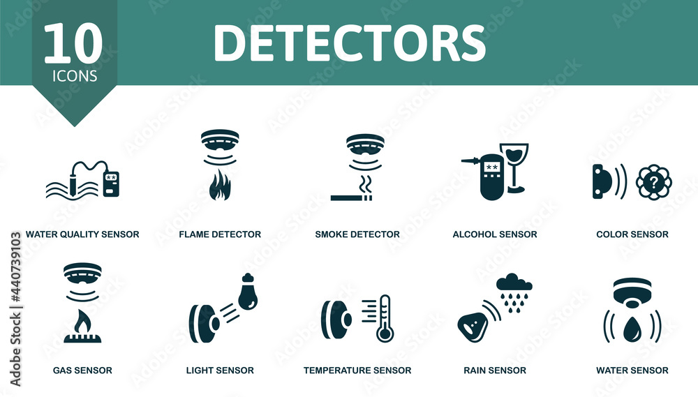 Identify Sensor Icon Detectors icon set. Contains editable icons sensor theme such as water ...