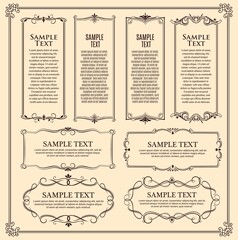 Poster - Vintage frame, retro border with ornaments. Banner template with vector victorian decoration dividers, floral patterns and curly lines. Greeting card, wedding invitation or certificate design elements